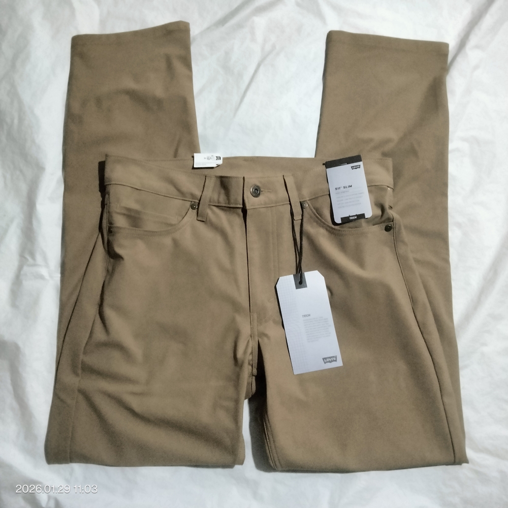 Levi's Men 511 Slim Tech Pants High Stretch Quick Dry UPF50+ Tan 32x32